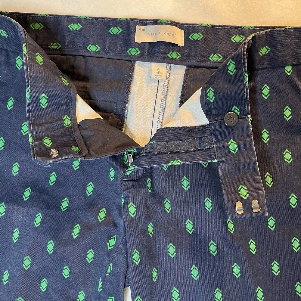 GAP Printed Slim Crop Chino Pants Navy Blue Green Mid Rise Career Office Women 6 - Picture 4 of 10